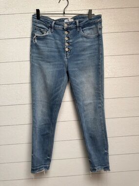 Flying Monkey High Rise Button Fly Distressed Raw Hem Skinny Jeans Size 30/10